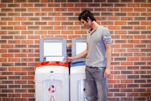 Recycling bins with sorted waste materials